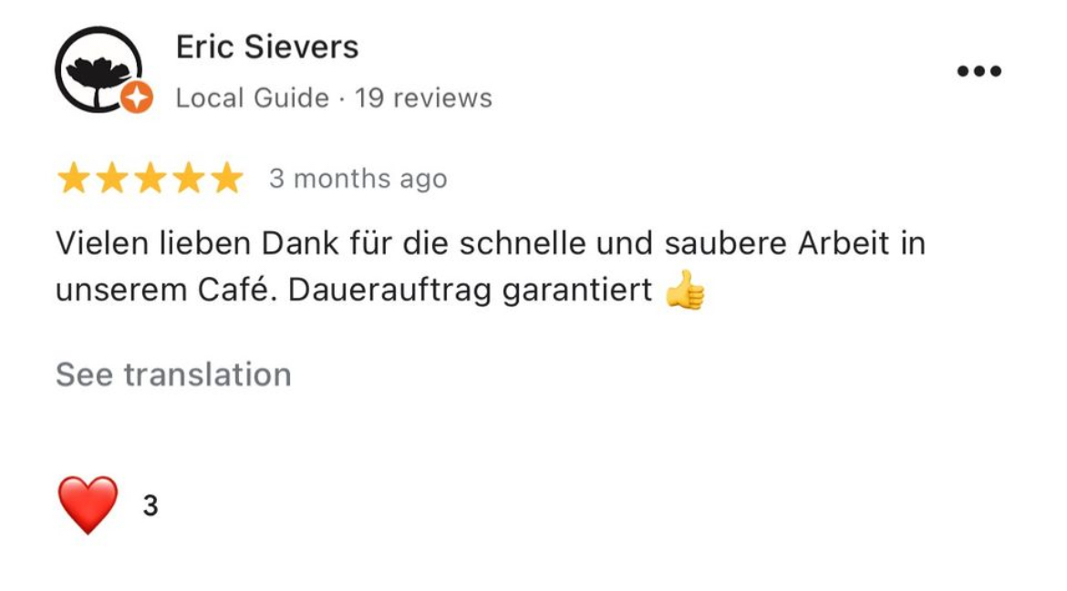 Google Bewertung von Eric Sievers – 5 Sterne