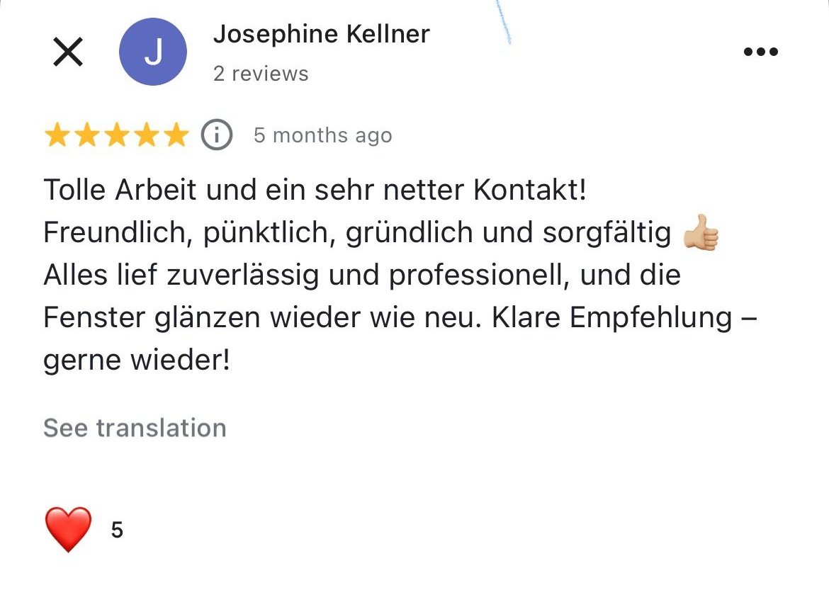 Google Bewertung von Josephine Kellner – 5 Sterne