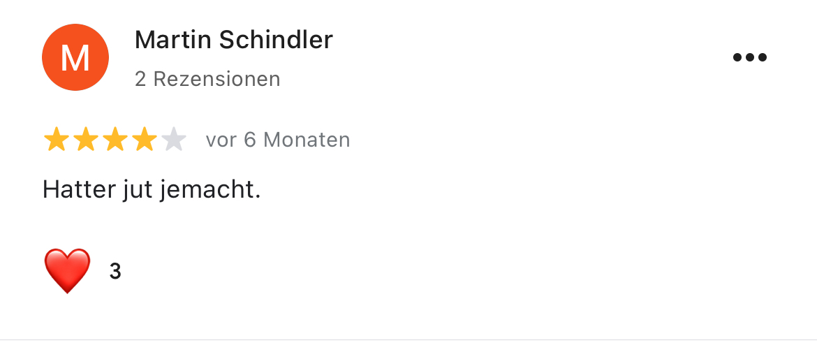 Google Bewertung von Martin Schindler – 4 Sterne