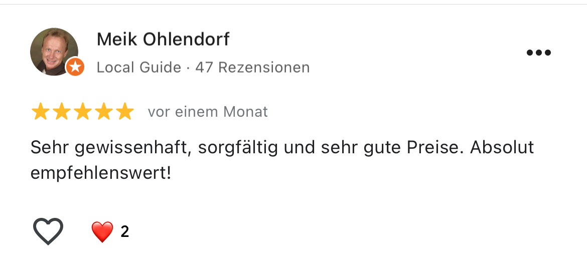 Google Bewertung von Meik Ohlendorf – 5 Sterne