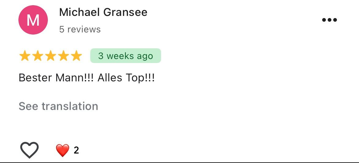 Google Bewertung von Michael Gransee – 5 Sterne